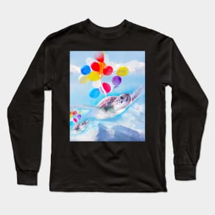 Cute Turtle Flying With Balloons Long Sleeve T-Shirt